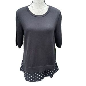 ISAAC Mizrahi Live! Mixed Media Layered Look Top Black Polka Dots Sz M